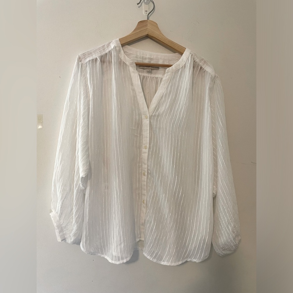 LOFT White Mandarin Collar 3/4 Sleeve Blouse